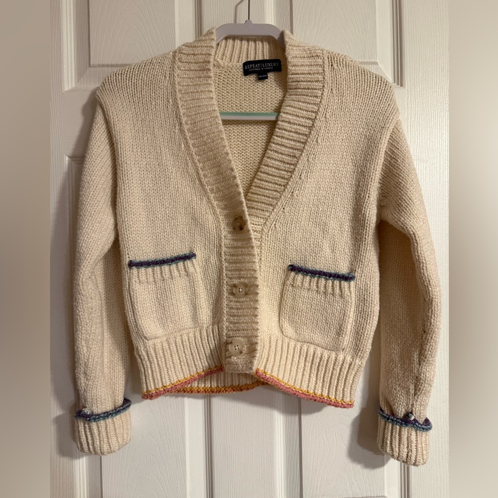 Merona Wool Cream Cardigan with Colorful Trim